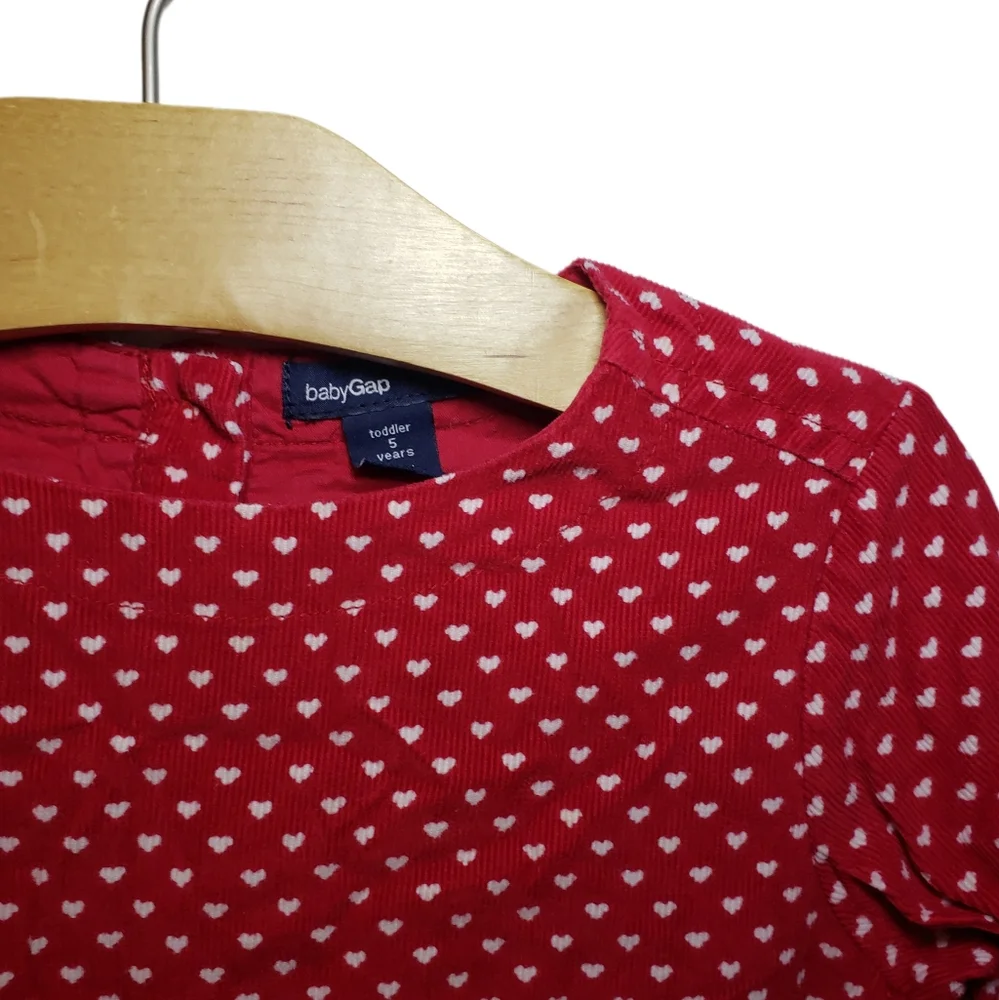 Gap 5T Girls Red Corduroy Mini Heart Dress with Pockets